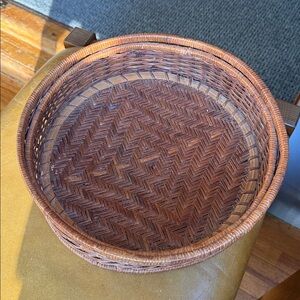 Vintage basket 10.5” x 3” rattan
